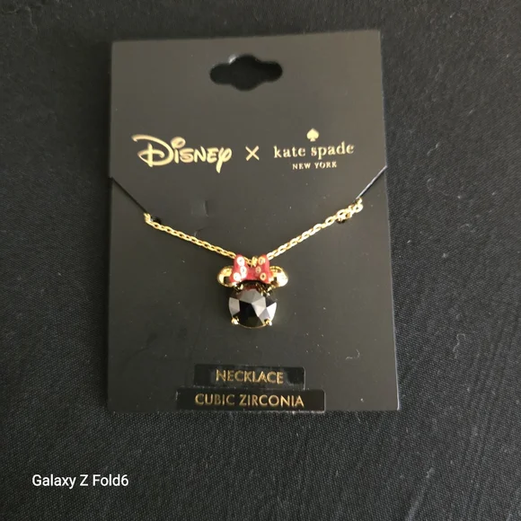 Disney x Kate Spade Minnie Mouse Cubic Zirconia Gold Tone Necklace Red Bow - Picture 1 of 3